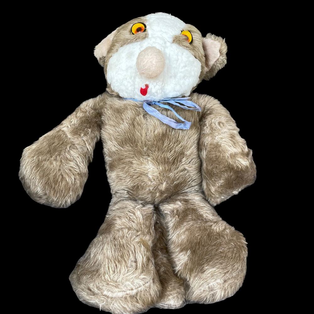 Vintage Knickerbocker? Plush Dog Cat Large 1960's 70's Yellow & Orange Eyes READ